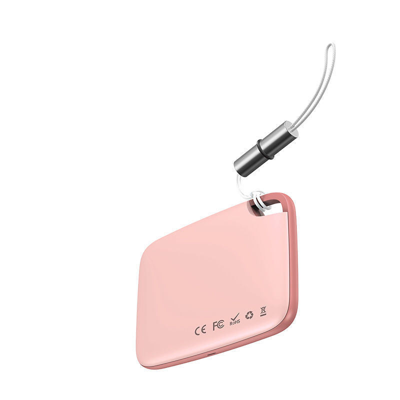 Bluetooth Smart Finder Tag in pink for locating keys, wallets, handbags and luggage.